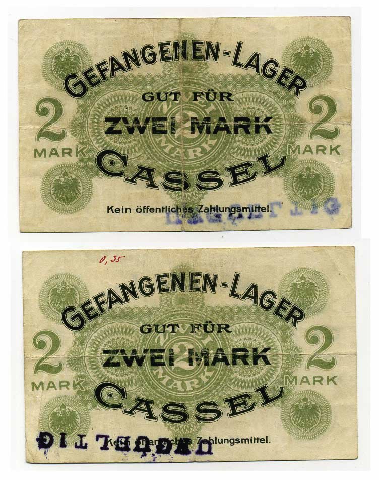 Германия 2 марки ND лагерь военнопленных в Касселе, печать недействительно C-2788 бумага 000-00-00