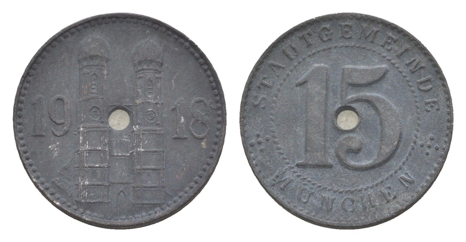 Мюнхен 15 пфеннигов 1918 Funck 348.1A, Men18 22407.1 цинк 3955-424
