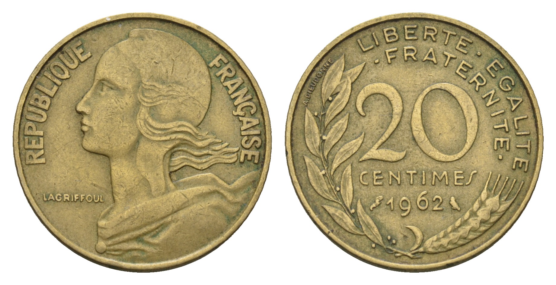 Франция 20 сантимов 1962 тип Marianne KM 930 медь алюминий никель 4681-651