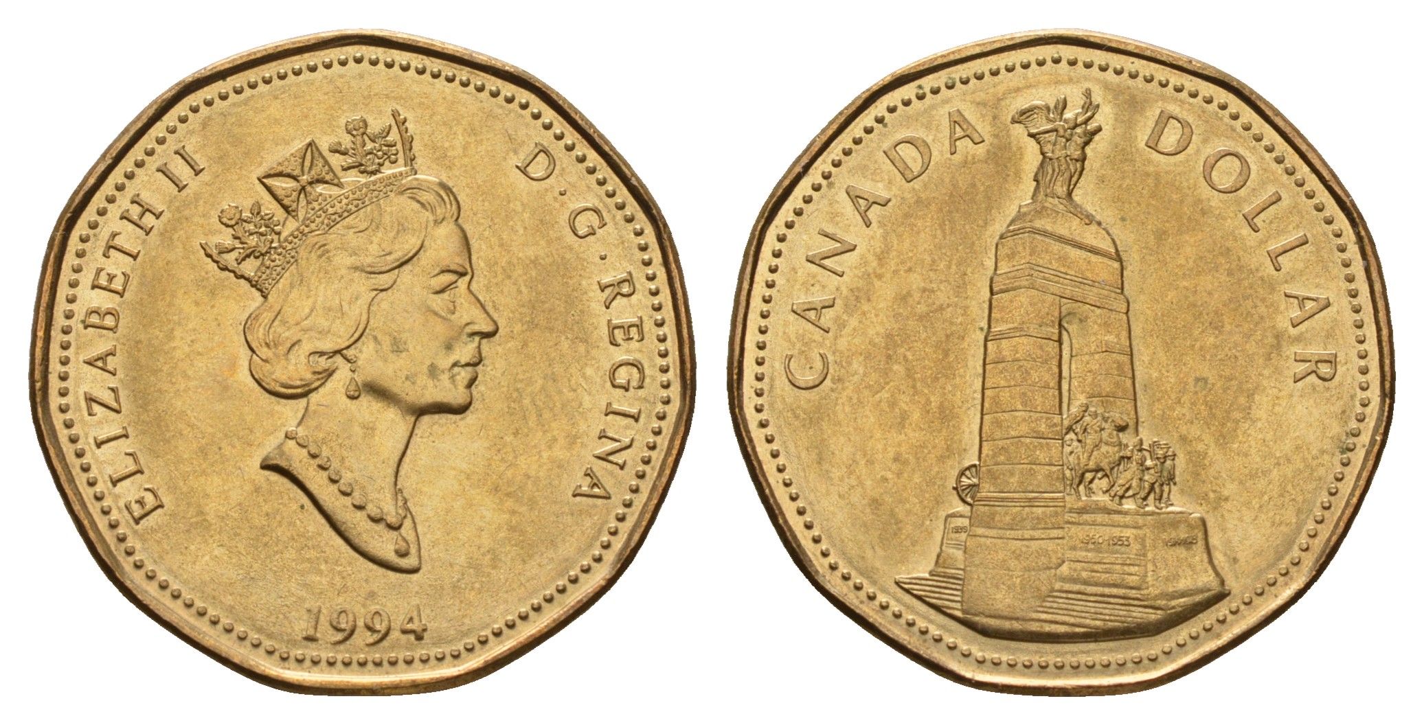 Канада 1 доллар 1994 Национальный мемориал KM 248 никель плакированный бронзой aUNC 110-1252