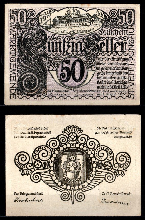 Австрия, Санкт-Файт-им-Понгау 50 геллеров 1920 Jaksc/Pick JPR0945a-50 бумага 2193-39-1-1