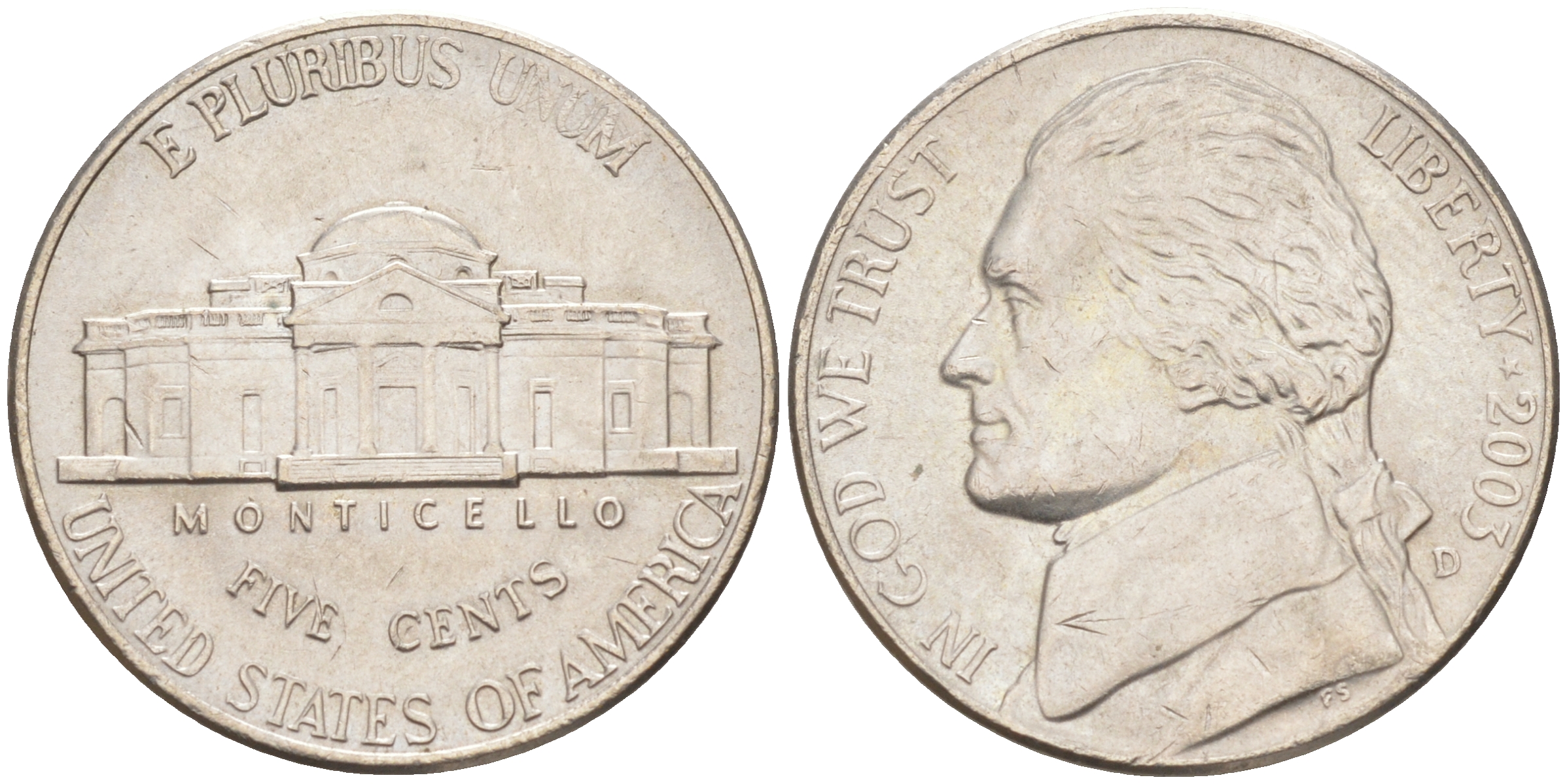 США 5 ЦЕНТОВ 2003 D ДЖЕФЕРСОН KM A192 медно-никель 4114-1125