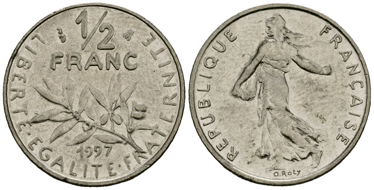 Франция 1/2 франка 1997 сеятель KM 931 никель 4135-743