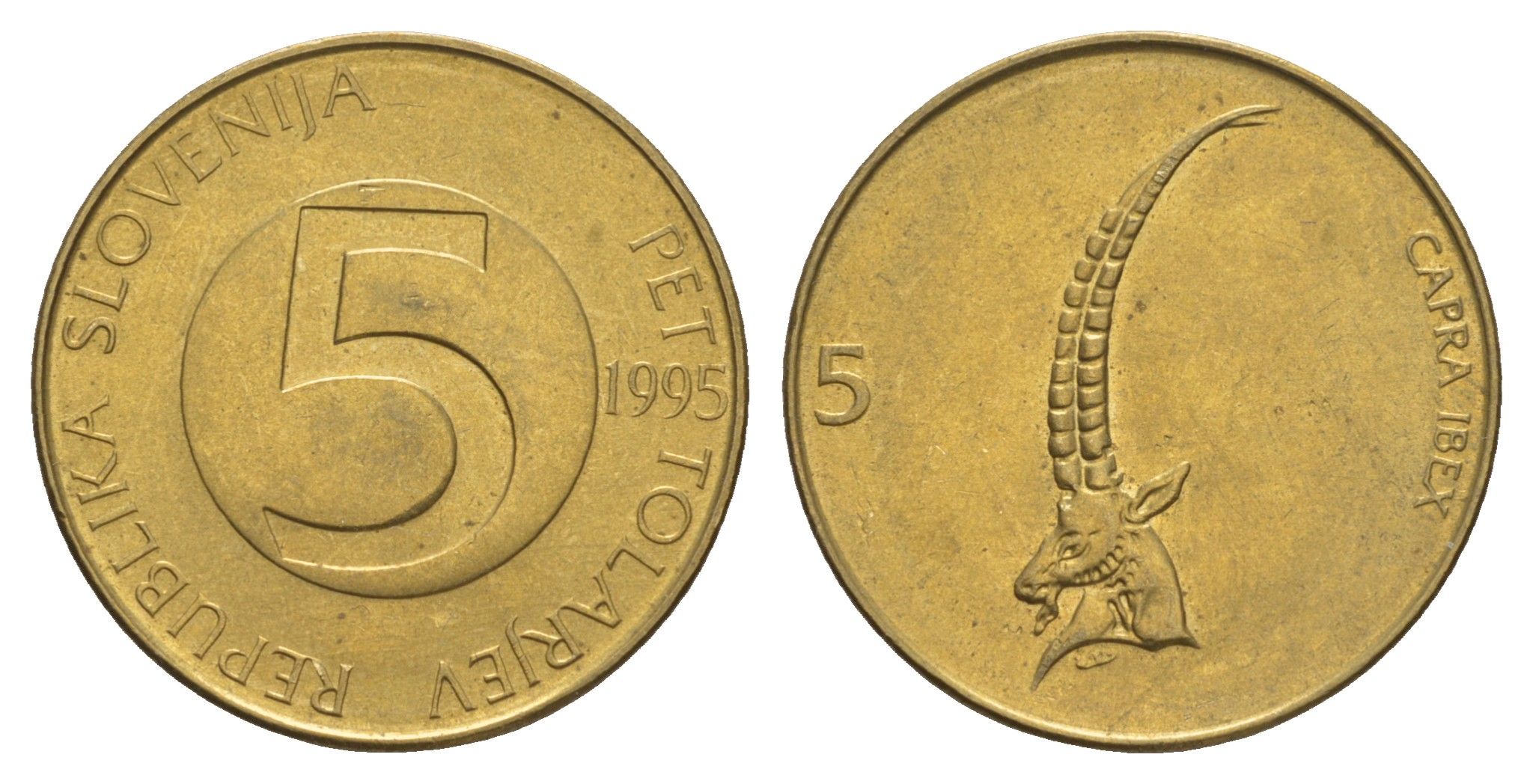 Словения 5 толаров 1995  KM 6 латунь  UNC  4660-142