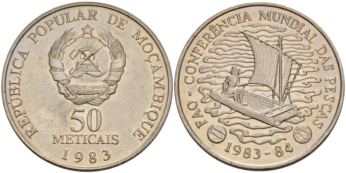 Мозамбик 50 метикалов 1983 FAO, Всемирная конференция по рыбному хозяйству KM 106 медно-никель UNC 3897-1033
