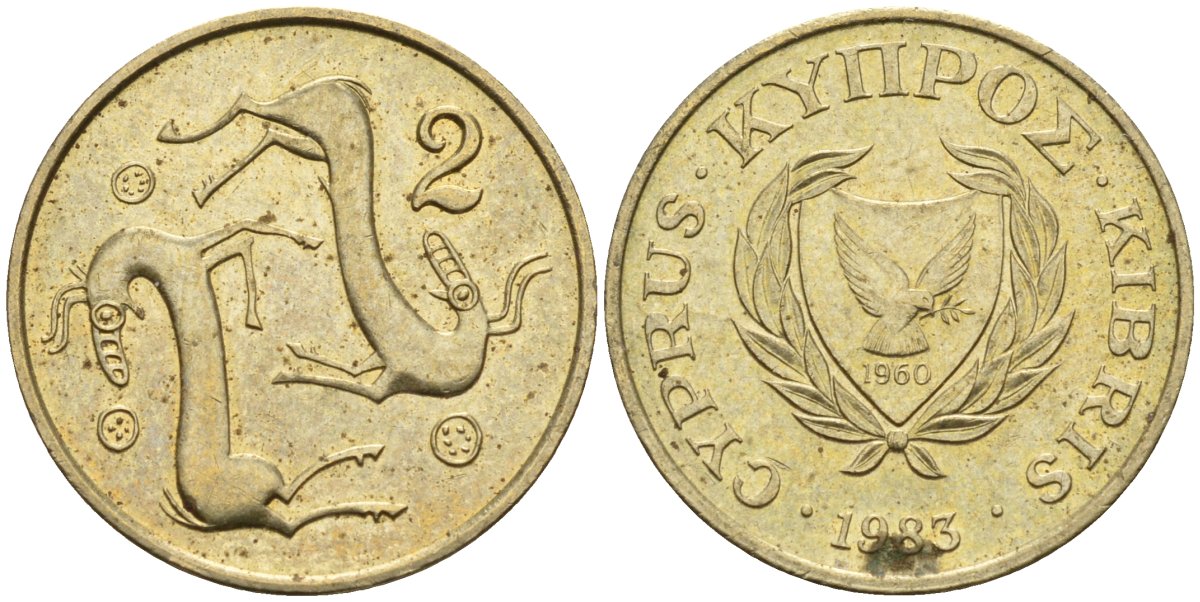 Кипр 2 цента 1983 KM 54.1 никель латунь 4174-1228