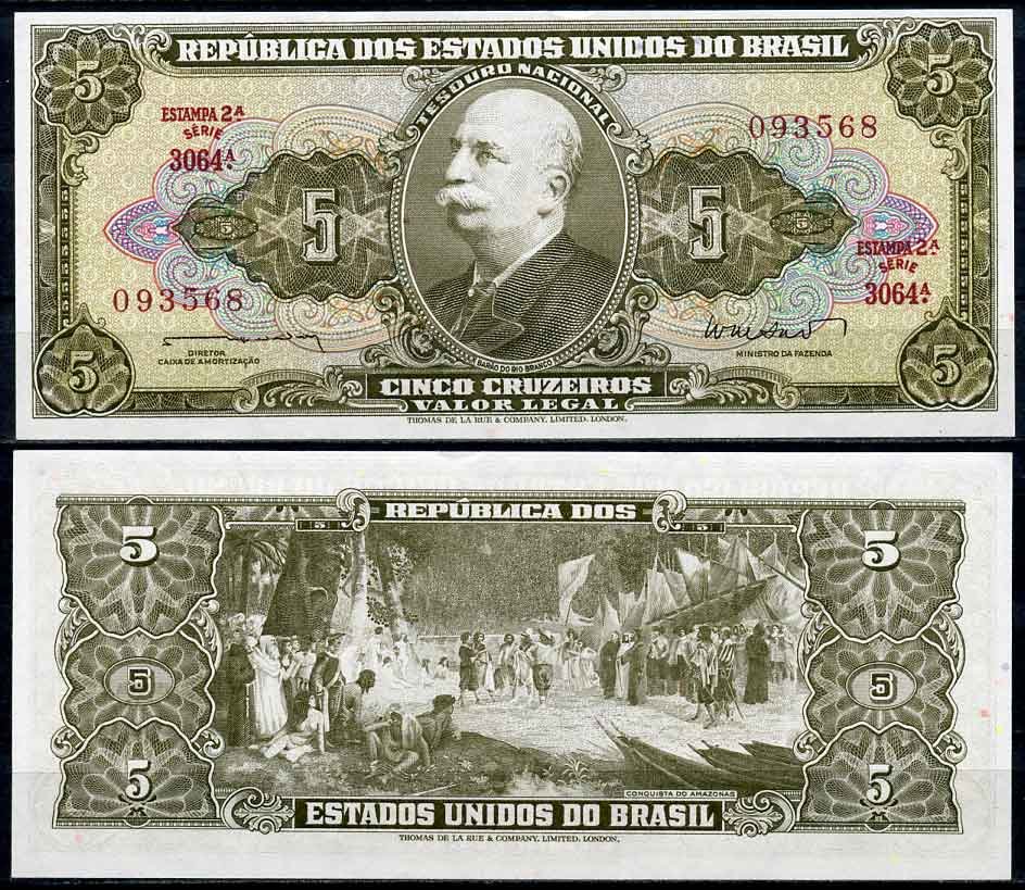 Бразилия 5 крузейро ND (1962-1964) серия 3064, Estampa 2A, Барао до Рио Бранко Pick 176 a бумага UNC (пресс) 2196-39-1-1