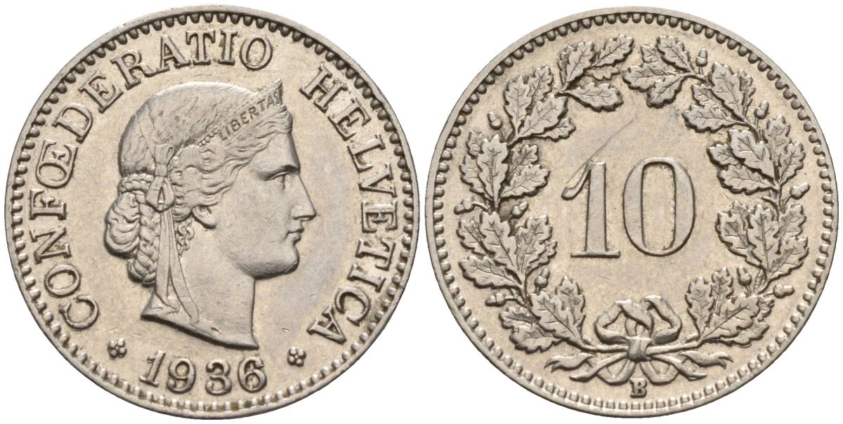 Швейцария 10 раппенов 1986 KM 27 медно-никель 4152-563