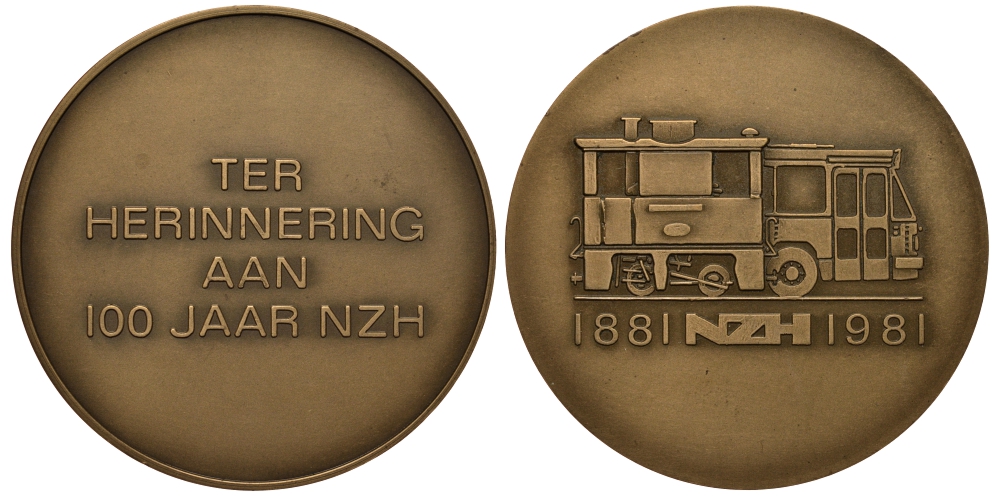 НИДЕРЛАНДЫ МЕДАЛЬ 1981 100 ЛЕТ ОБЩЕСТВЕННОМУ ТРАНСПОРТУ, 50 мм, 57,7 гр бронза UNC 1082-7-43