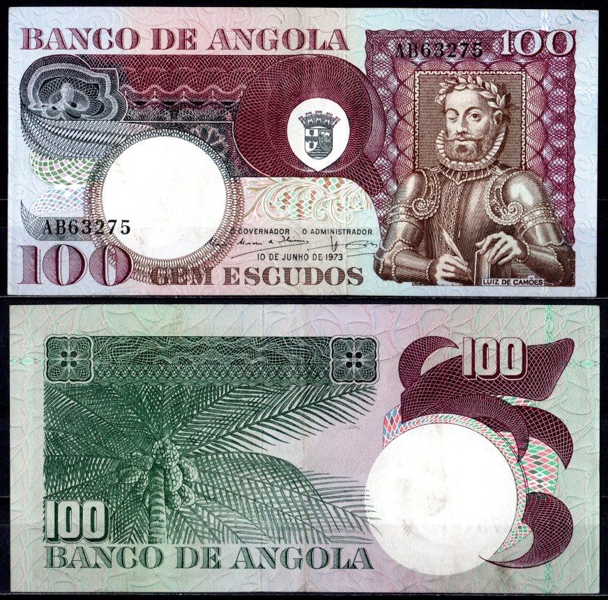 Ангола 100 эскудо 1973 Pick 106 бумага 7214-18-2-2