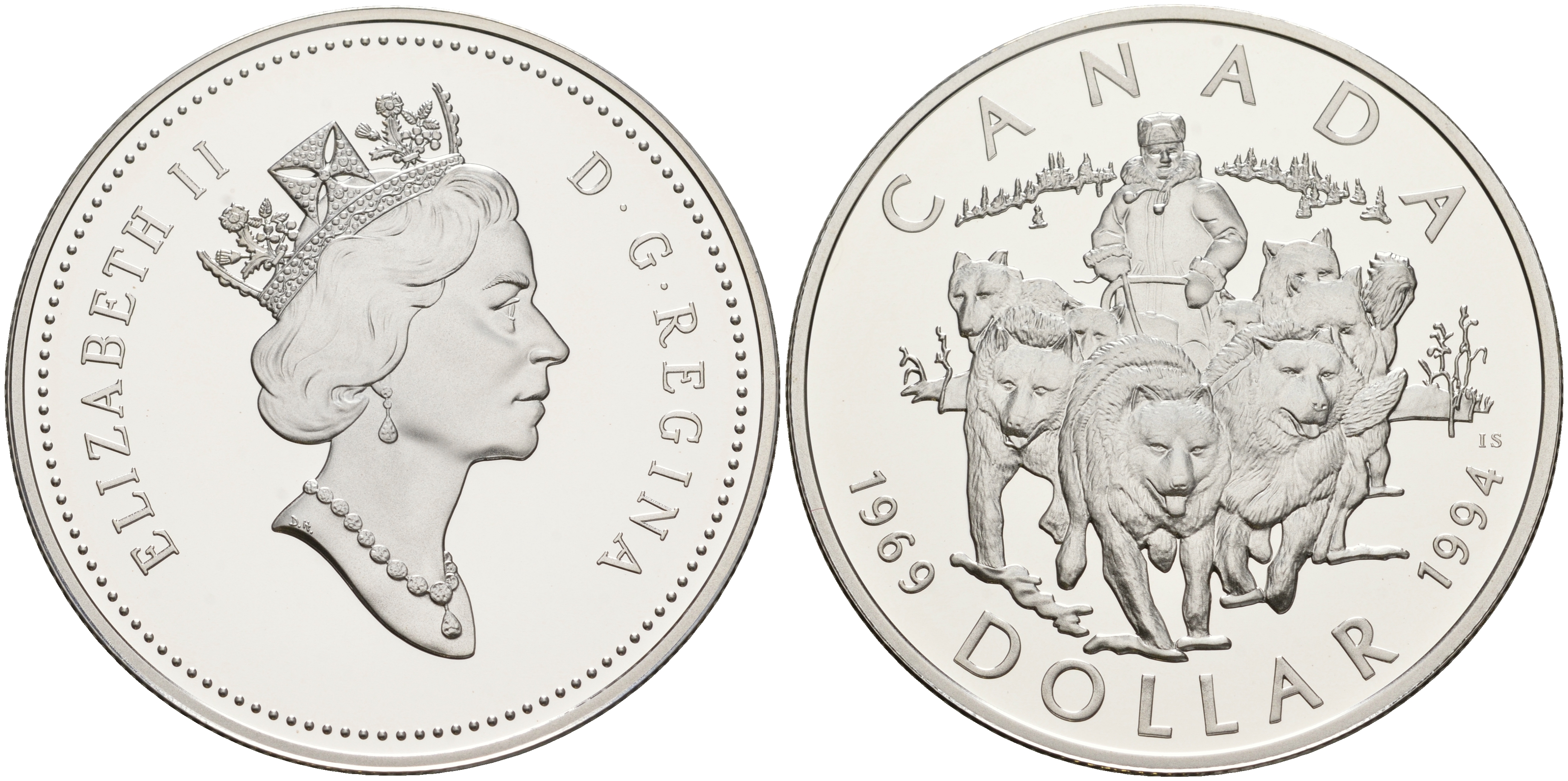 Канада 1 доллар 1994 25 лет RCMP - Патрульной службе на собачьих упряжках KM 251 серебро PROOF 1076-2-64