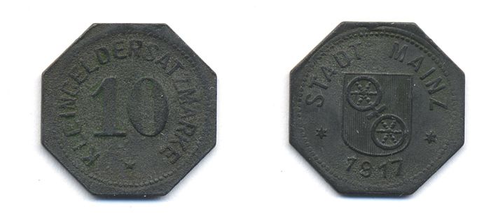 МАЙНЦ 10 ПФЕННИГОВ 1917 НОТГЕЛЬД 29-231