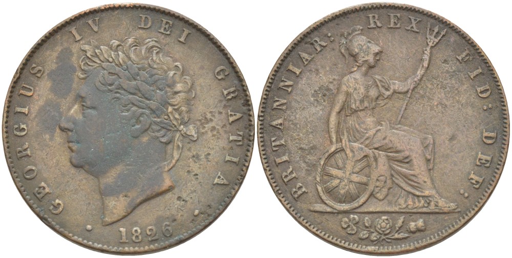 Великобритания 1/2 пенни 1826 Георг IV (1820-1830) KM 692, Spink 3824 медь 97-614