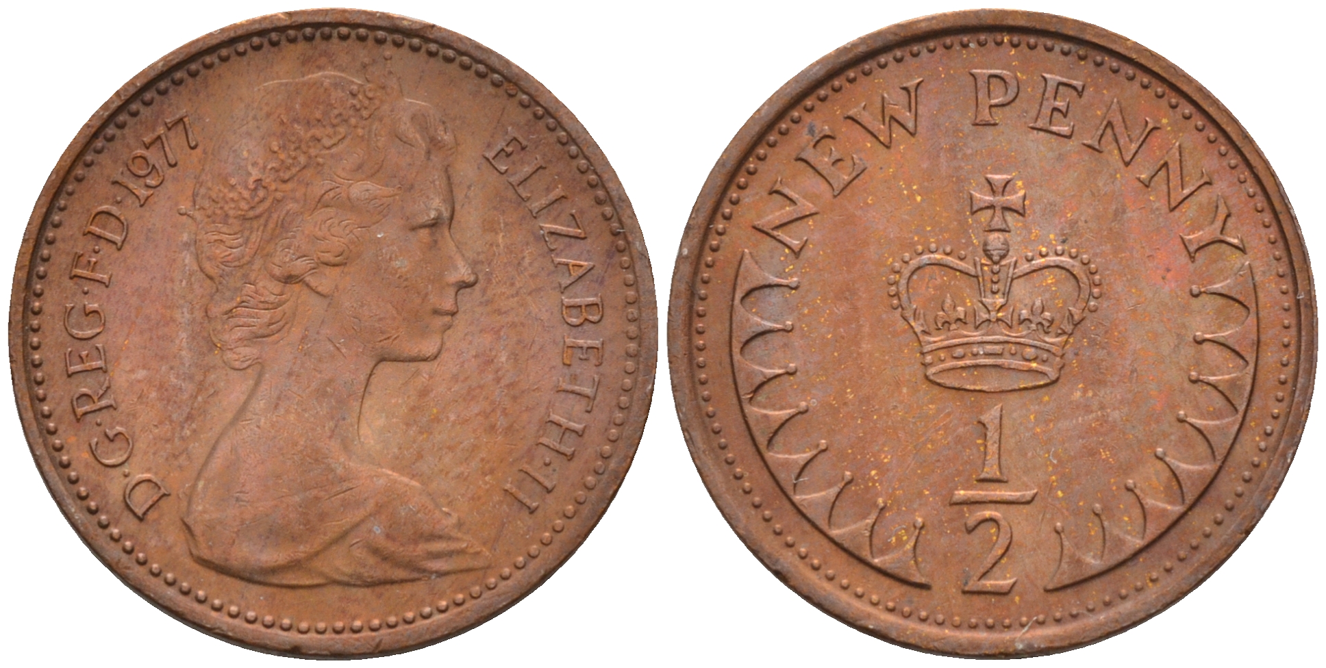 Великобритания 1/2 пенни 1977 Елизавета II (1952-2022) KM 914, Spink 4239 бронза 4588-1268