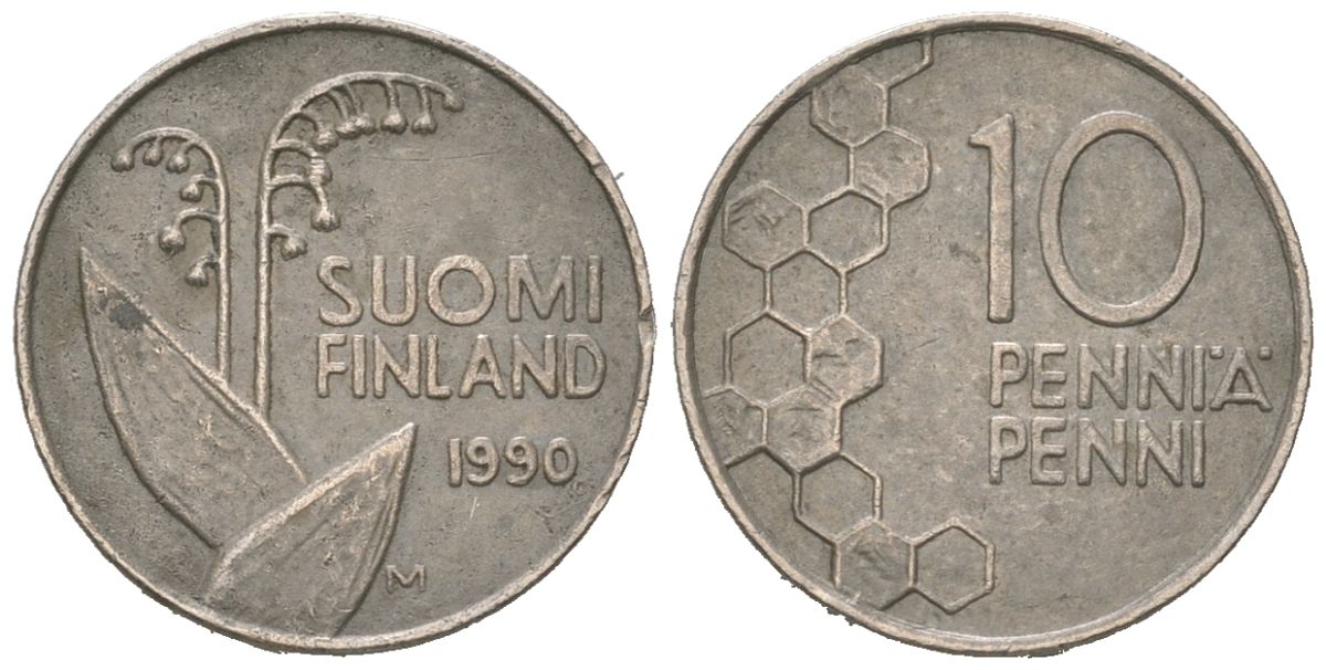 Финляндия 10 пенни 1990 M KM 65 медно-никель 218-1117