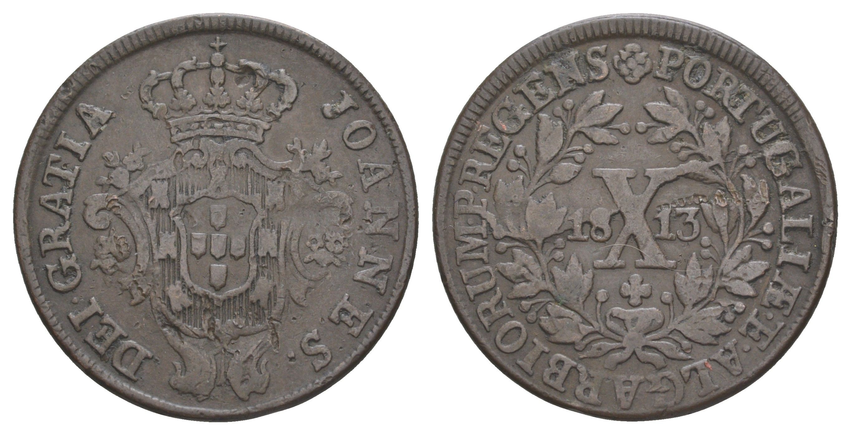 Португалия 10 реалов 1813 Мария I (1777-1816) KM 348 медь 4127-741