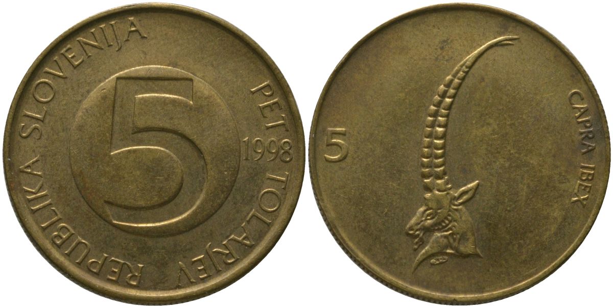 Словения 5 толаров 1998 KM 6 латунь 4548-936