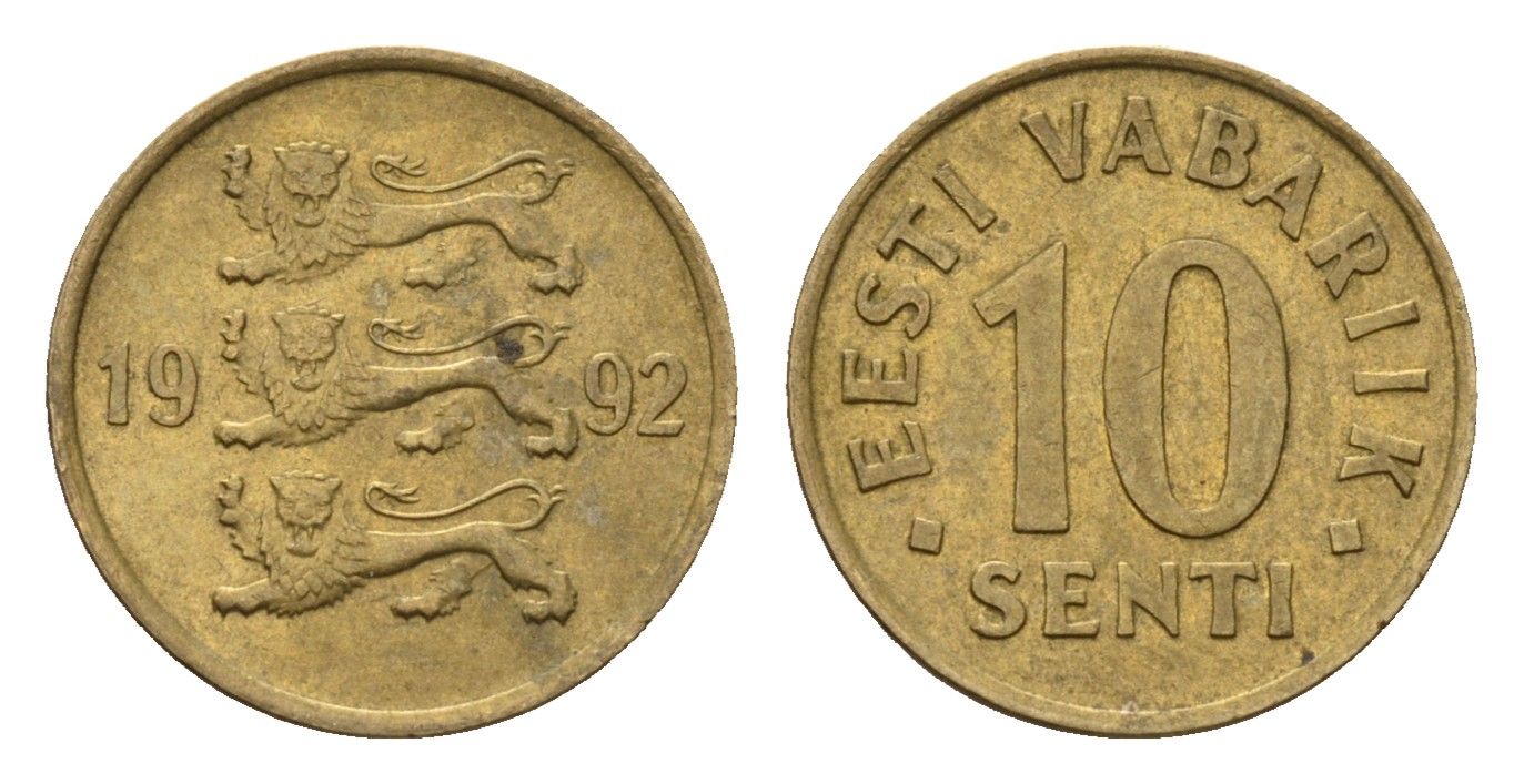 Эстония 10 сентов 1992 KM 22 латунь 4696-131