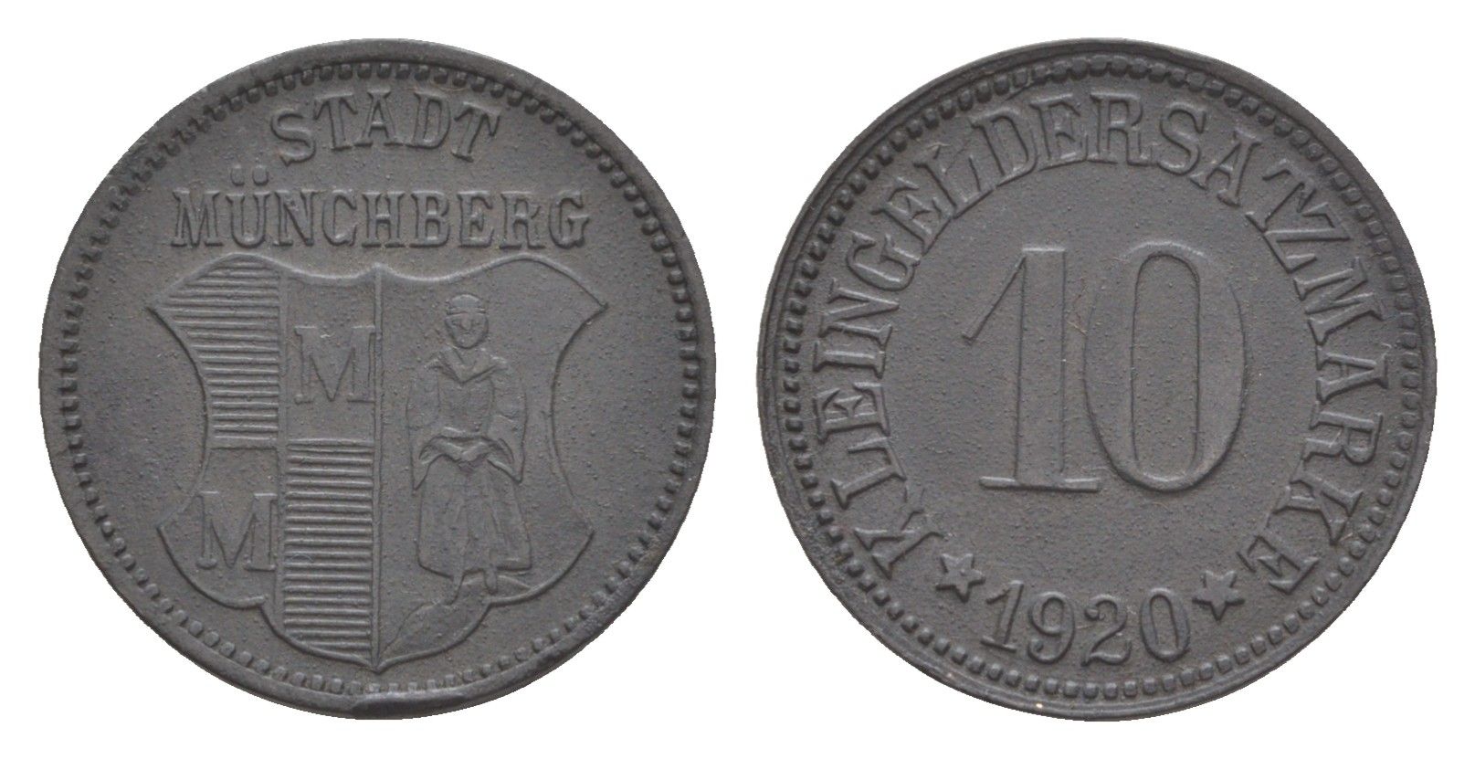 Мюнхберг 10 пфеннигов 1920 Funck 346.8, Men18 21547.9 цинк 4636-917