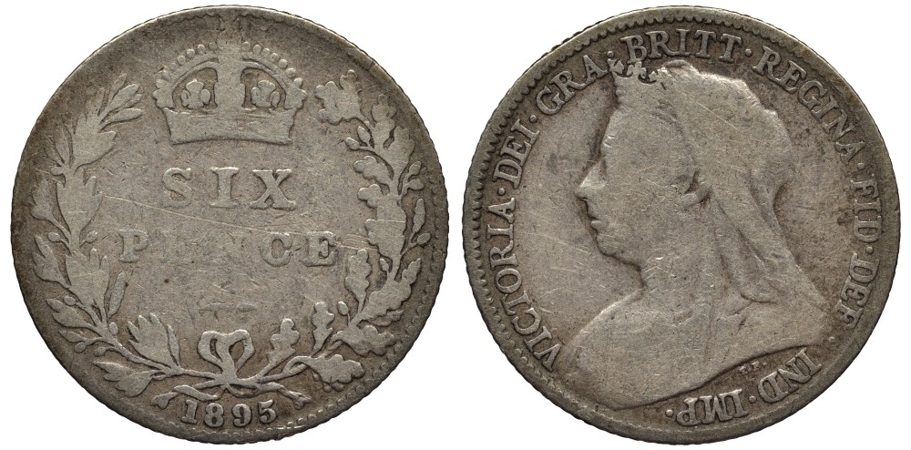Великобритания 6 пенсов 1895 Виктория (1837-1901) KM 779, Spink 3941 серебро 4538-1222