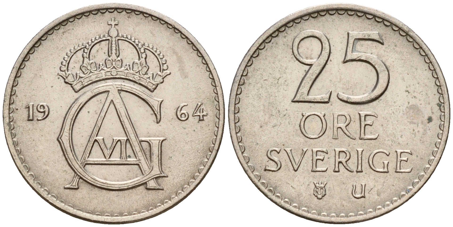 Швеция 25 эре 1964 Густав VI Адольф (1950-1973) KM 836 медно-никель 4598-1231