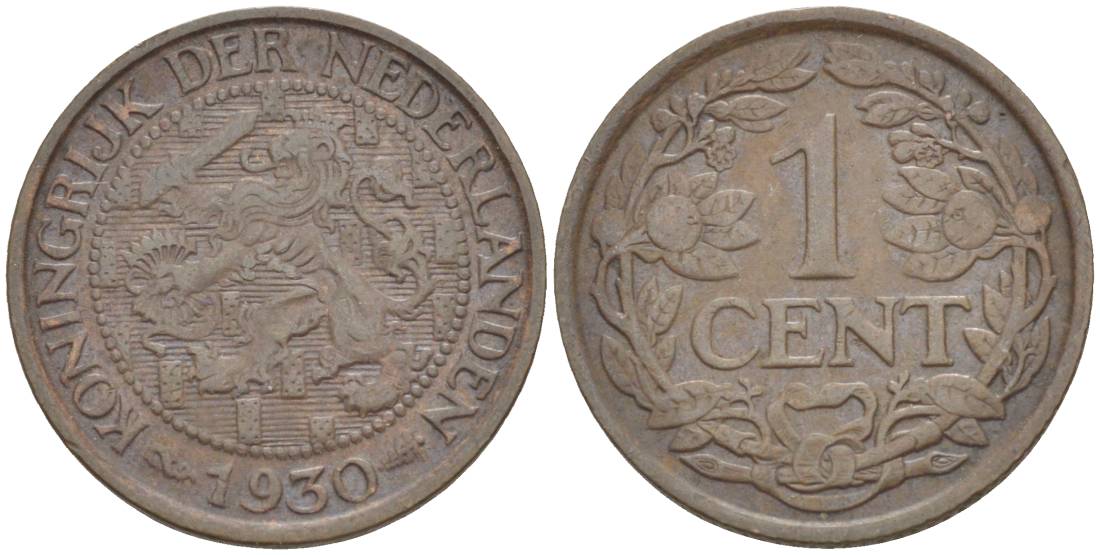 НИДЕРЛАНДЫ 1 ЦЕНТ 1930 ВИЛЬГЕЛЬМИНА I (1891-1948) KM 152 бронза 4532-959