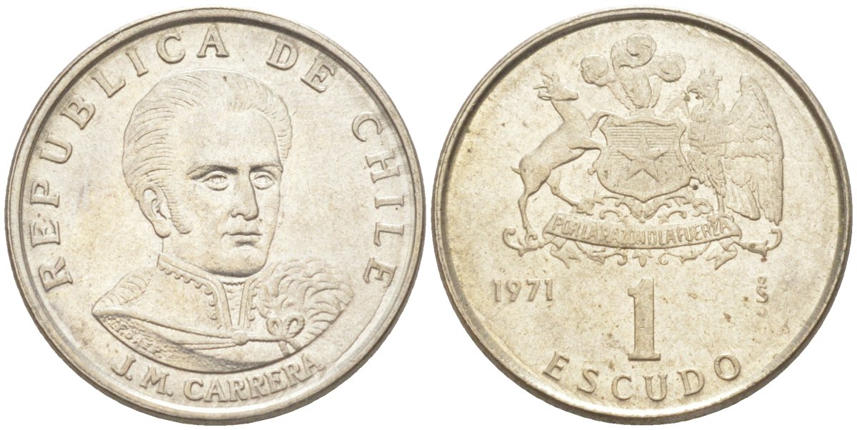 Чили 1 эскудо 1971 Хосе Мигель Каррера KM 197 медно-никель 187-355