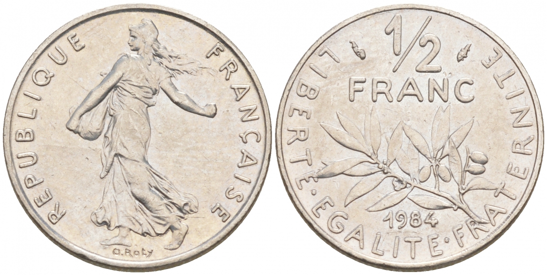 Франция 1/2 франка 1984 сеятель KM 931.1 никель 187-129