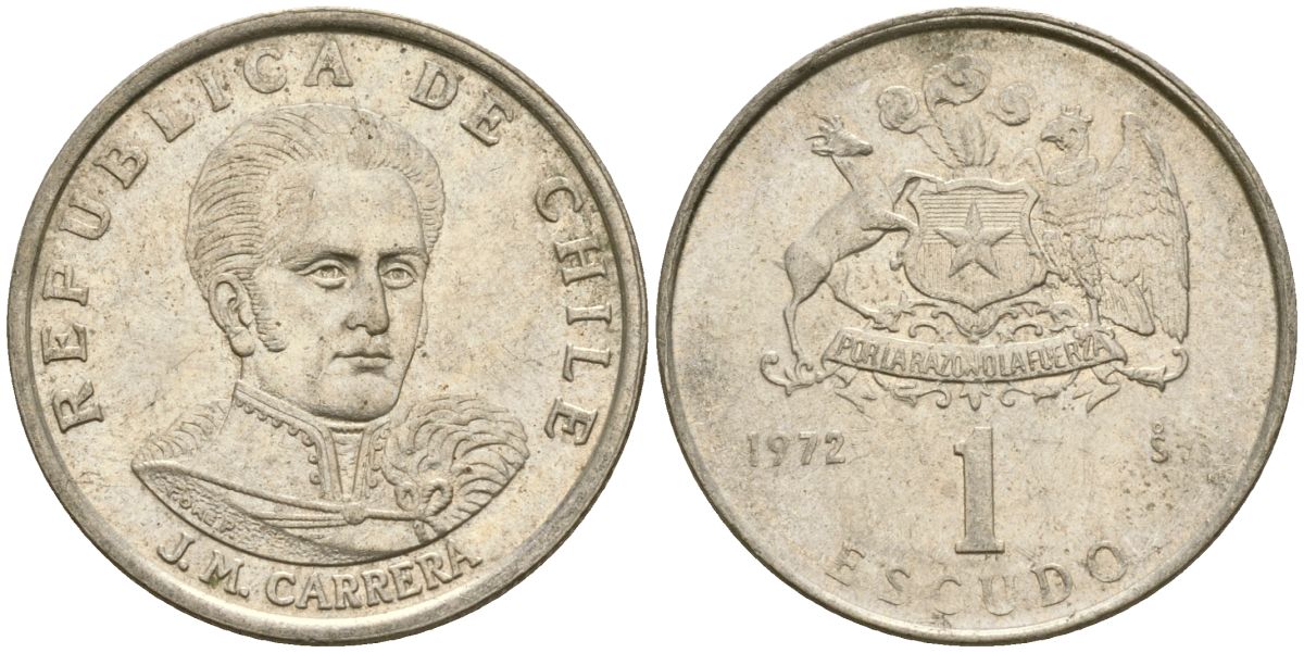 Чили 1 эскудо 1972 Хосе Мигель Каррера KM 197 медно-никель 4174-431