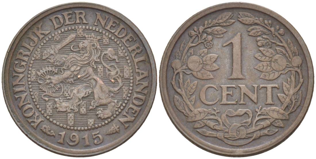 НИДЕРЛАНДЫ 1 ЦЕНТ 1915 ВИЛЬГЕЛЬМИНА I (1891-1948) KM 152 бронза 4547-1064