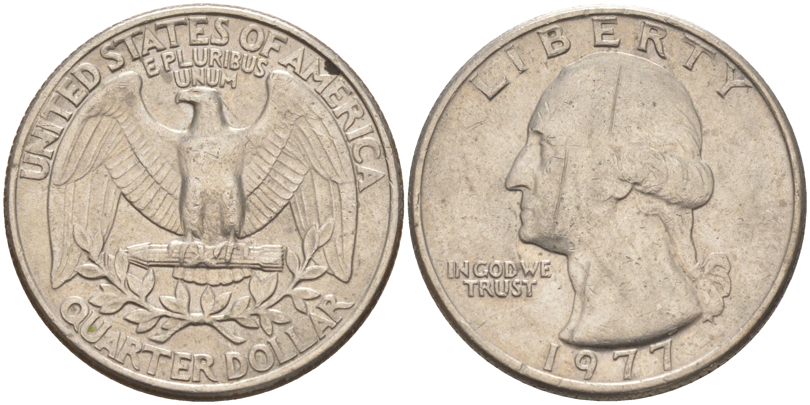 США 25 центов (квотер) 1977 Вашингтон KM A164a медь плакированная медно-никелем 4114-816