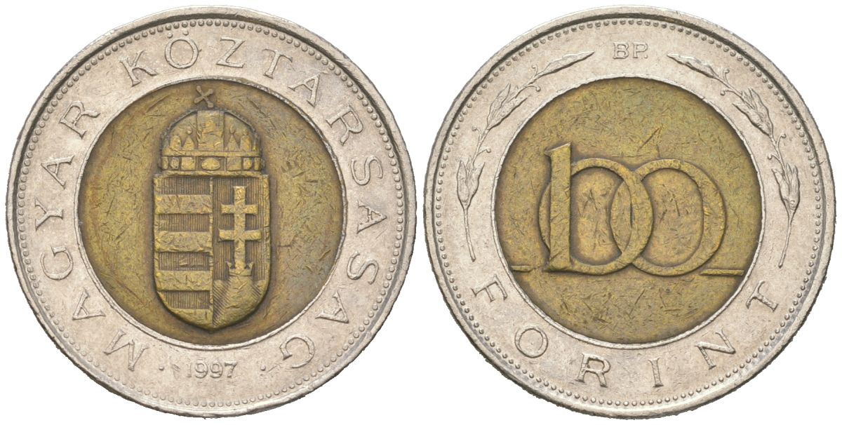 Венгрия 100 форинтов 1997 BP KM 721 биметалл 4616-1153
