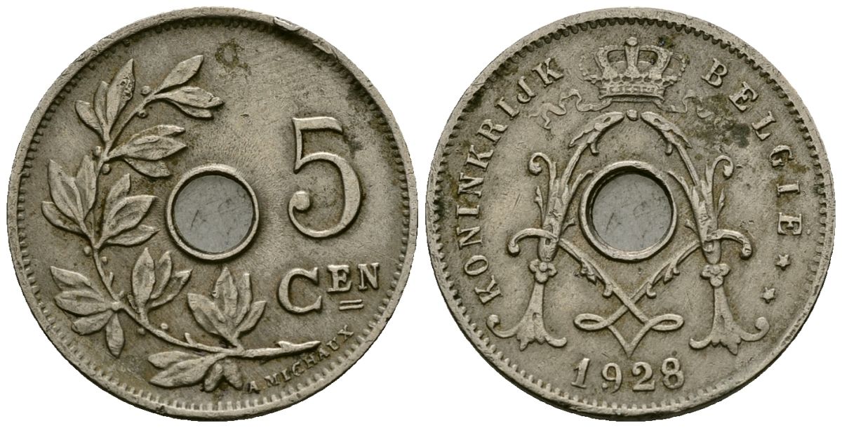 Бельгия 5 сантимов 1928 Belgie KM 67 медно-никель 4173-324