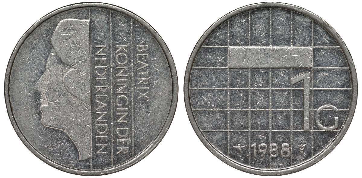 Нидерланды 1 гульден 1988 Беатрикс (1980-2013) KM 205 никель 4122-127