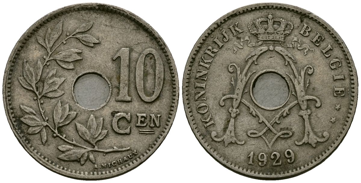 Бельгия 10 сантимов 1929 Belgie KM 86 медно-никель 4395-1123