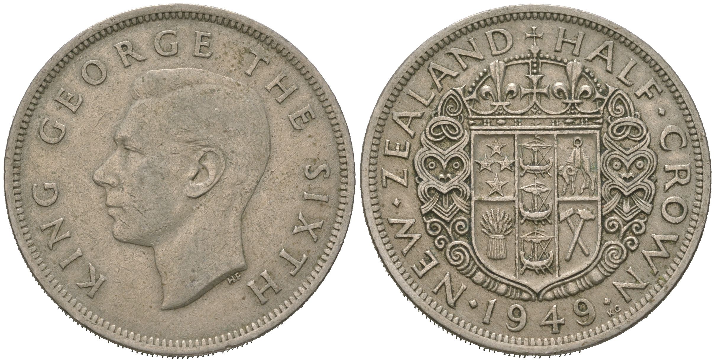 Новая Зеландия 1/2 кроны 1949 Георг VI (1936-1952) KM 19 медно-никель 4149-311