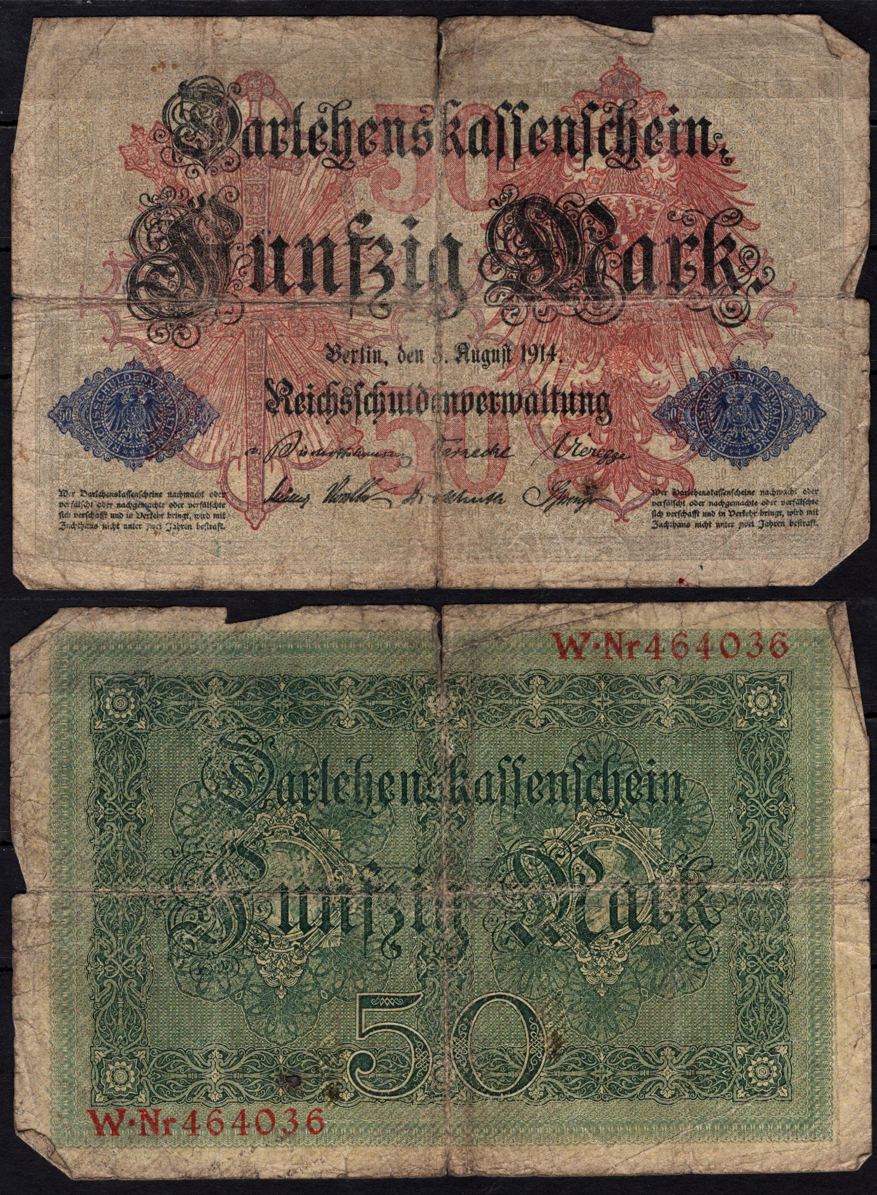 Германия 50 марок 1914 Pick 49 a бумага 6293-20-1-1
