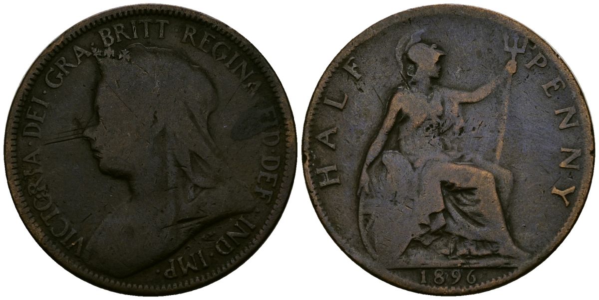 Великобритания 1/2 пенни 1896 Виктория (1837-1901) KM 789, Spink 3962 бронза 4548-1022