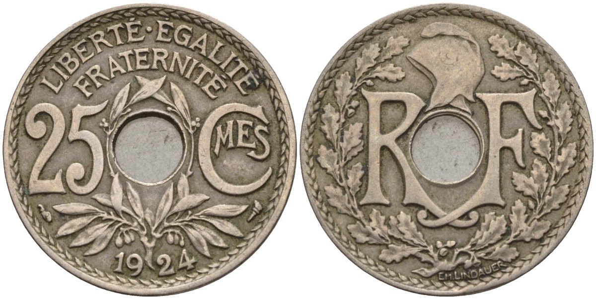 Франция 25 сантимов 1924 KM 867a, Le Franc 171.7 медно-никель 4143-423