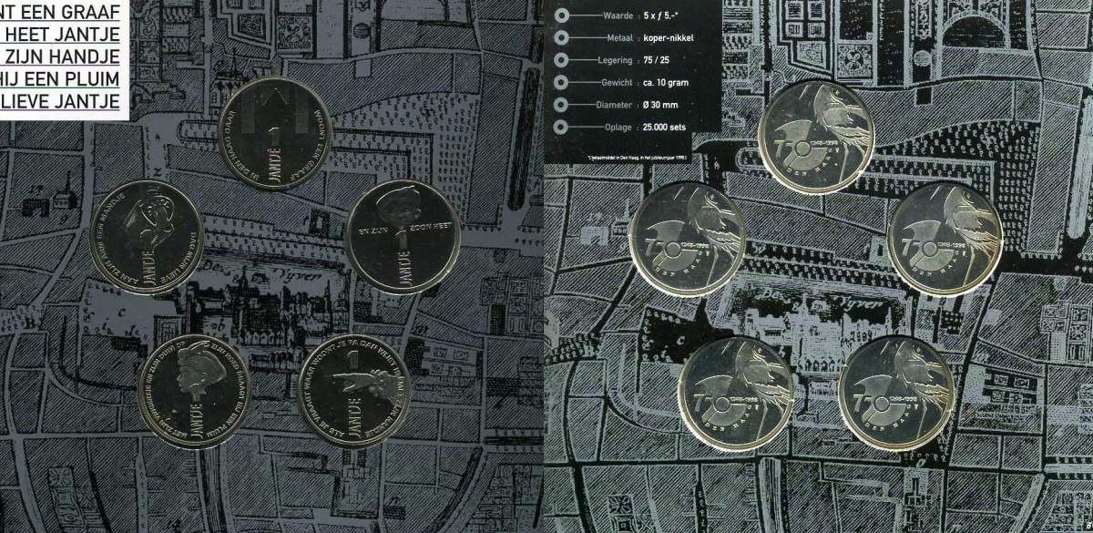 Нидерланды набор из 5 жетонов 1998 750 лет Гааге медно-никель PROOF 1-4-2-32