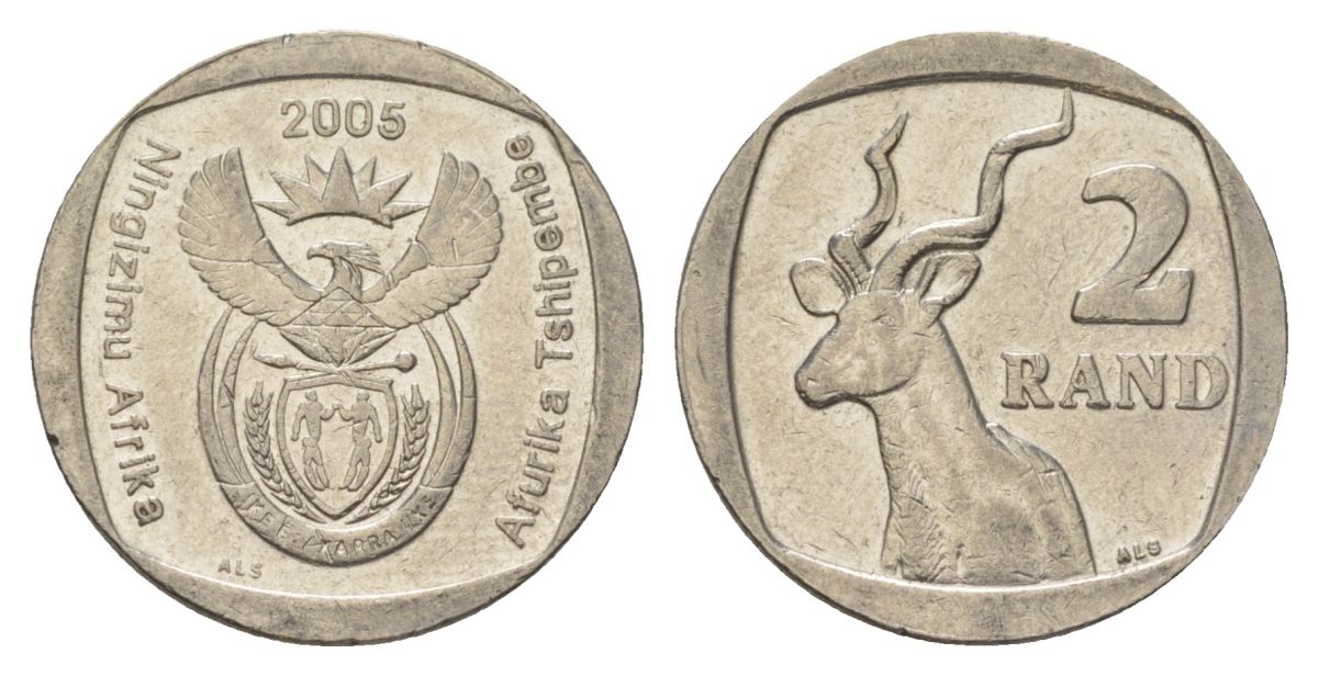 ЮАР 2 ранда 2005 KM 296 медь плакированная никелем 4628-133