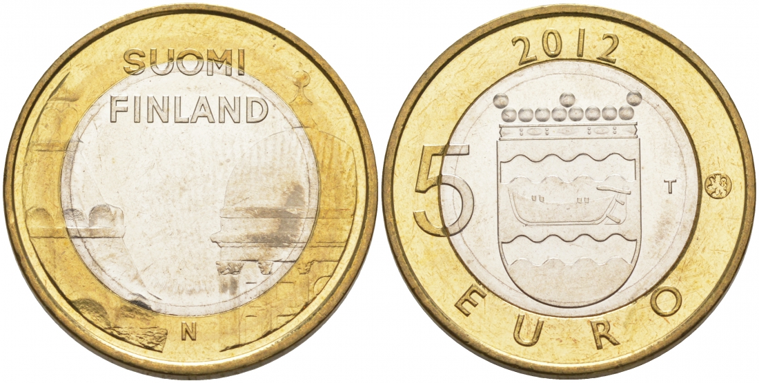 Финляндия 5 евро 2012 исторические здания, кафедральный собор Хельсинки и Успенский собор KM 191 биметалл UNC M10-15