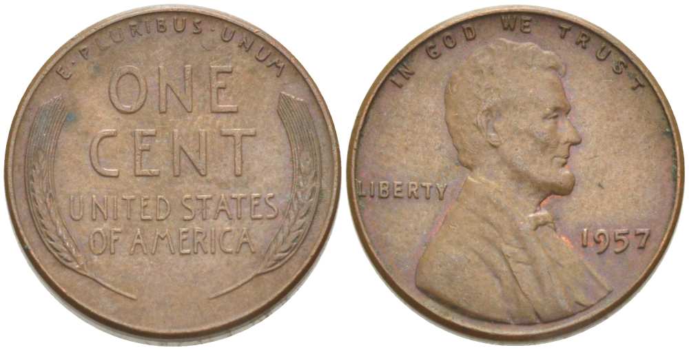 США 1 ЦЕНТ 1957 ЛИНКОЛЬН KM А132 медь цинк 3309-1169