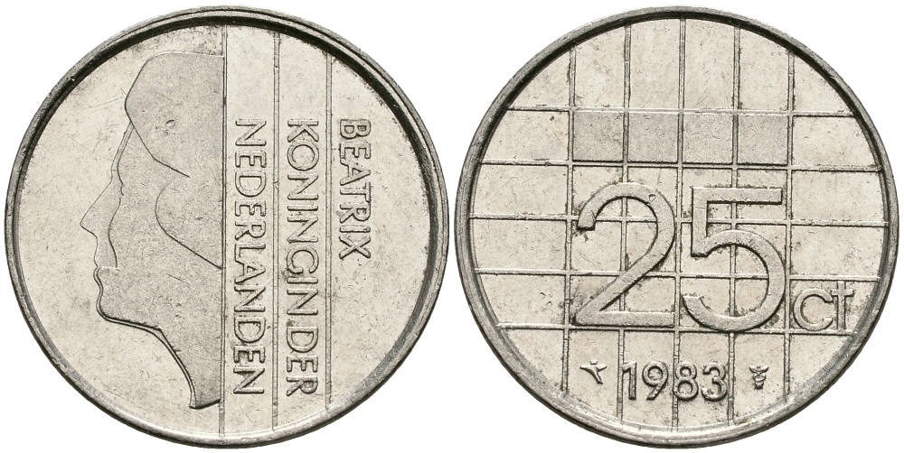 НИДЕРЛАНДЫ 25 ЦЕНТОВ 1983 БЕАТРИКС KM 204 никель 96-266