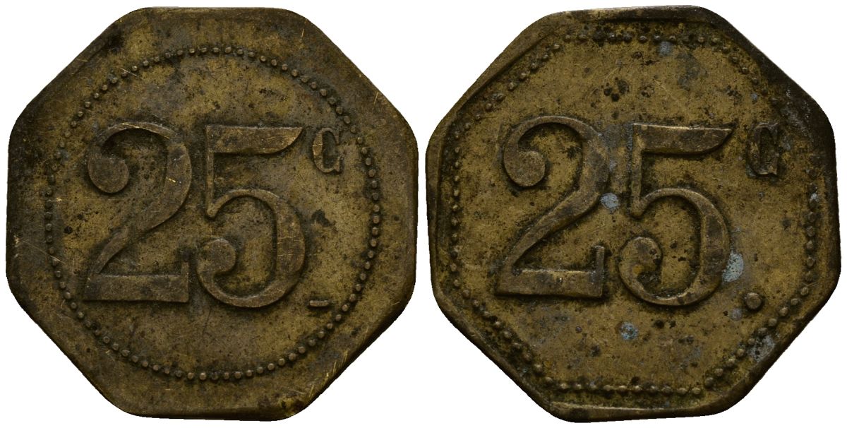 Франция 25 сантимов ND ресторанный жетон латунь 4166-422