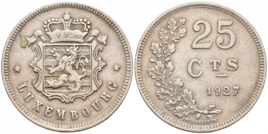 ЛЮКСЕМБУРГ 25 САНТИМОВ 1927 ГОД ТИП KM 37 медно-никель 3853-1221