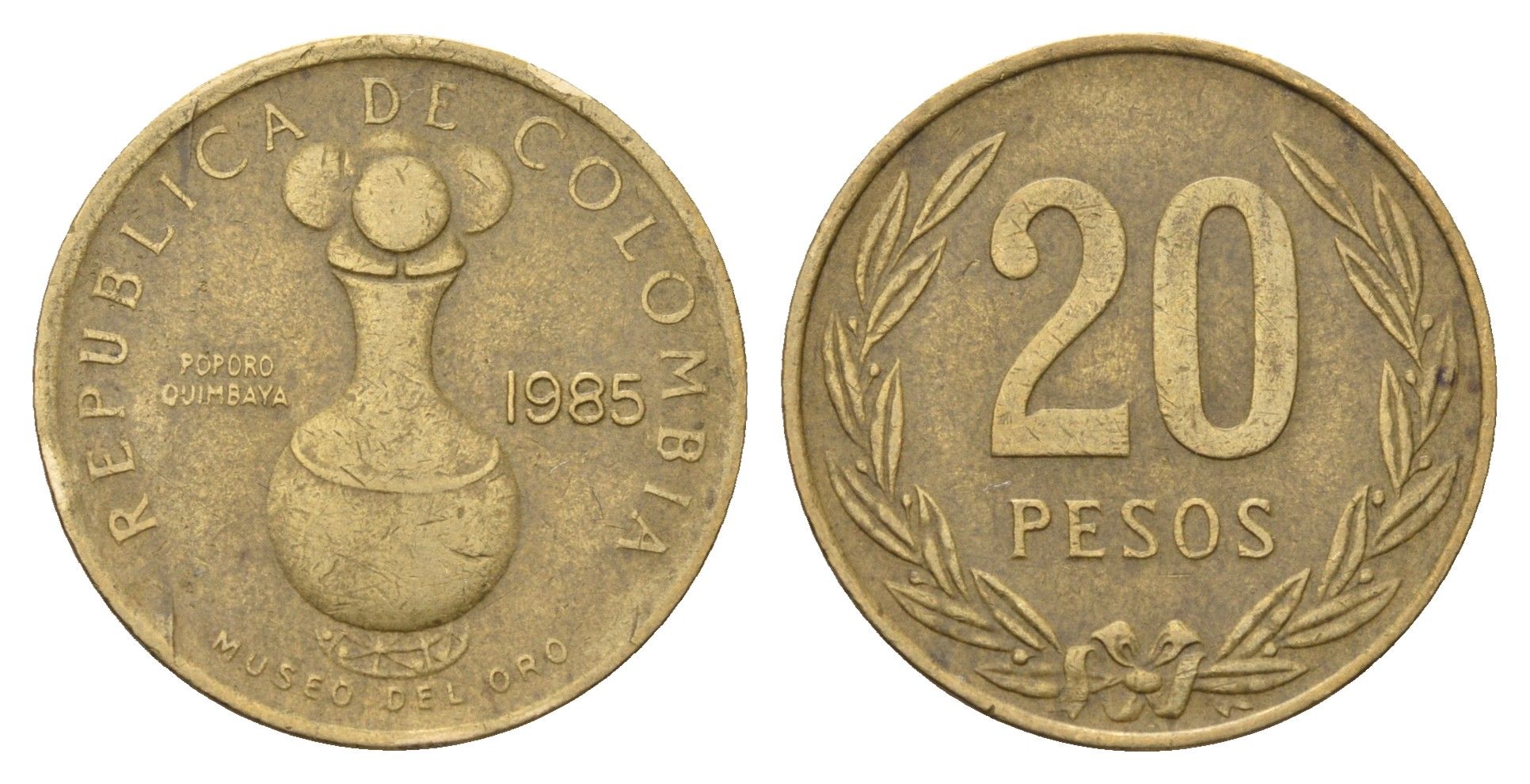 Колумбия 20 песо 1985 редкий год KM 271 алюминиевая бронза 4698-156