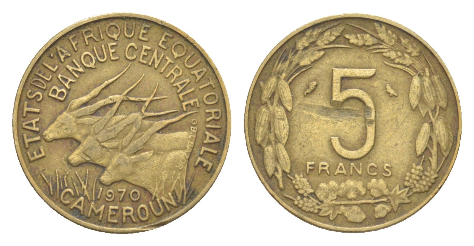 Экваториальная Африка, Камерун 5 франков 1970 KM 1a медь алюминий никель 4651-847