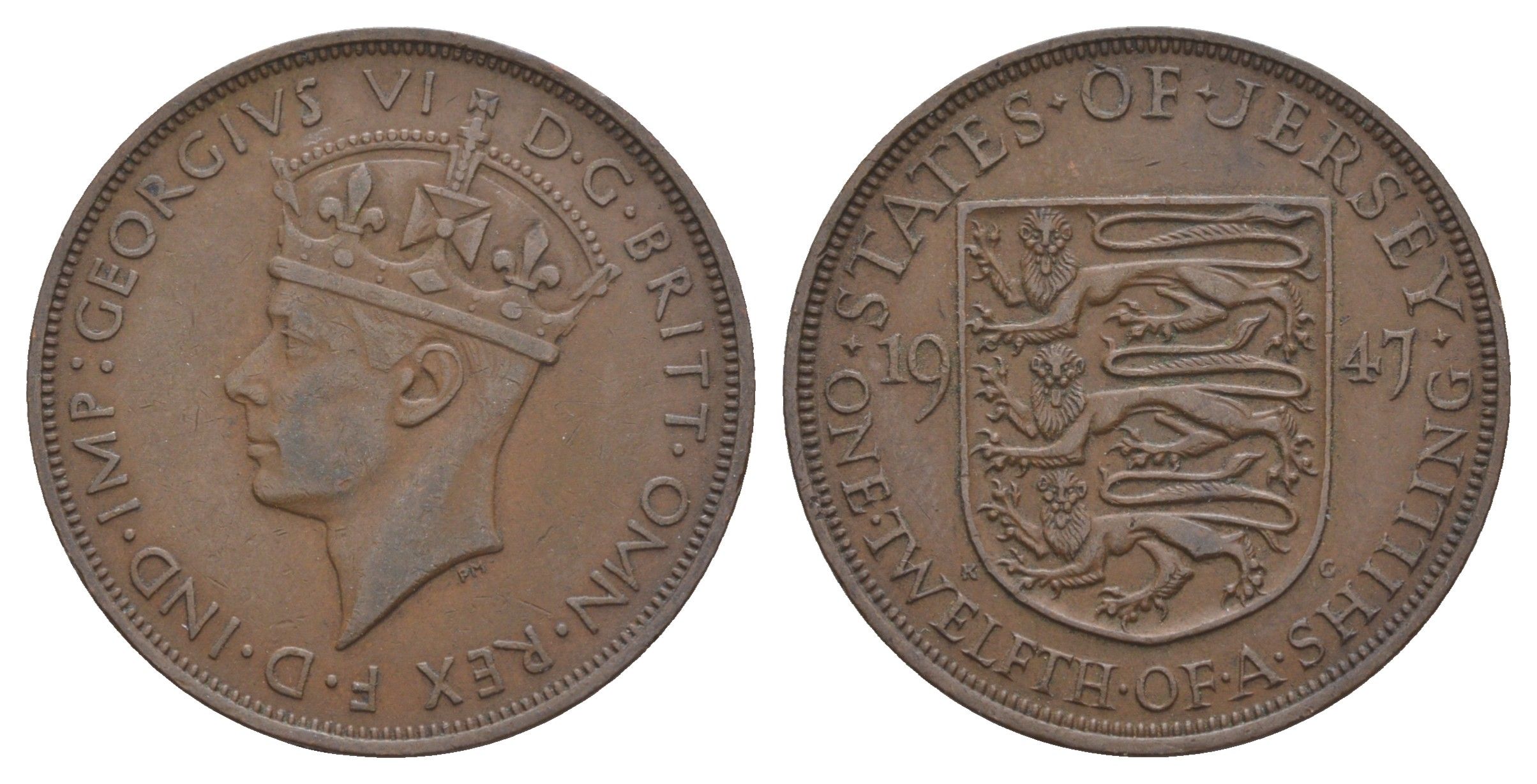 Джерси 1/12 шиллинга 1947 KM 18 бронза 4542-332