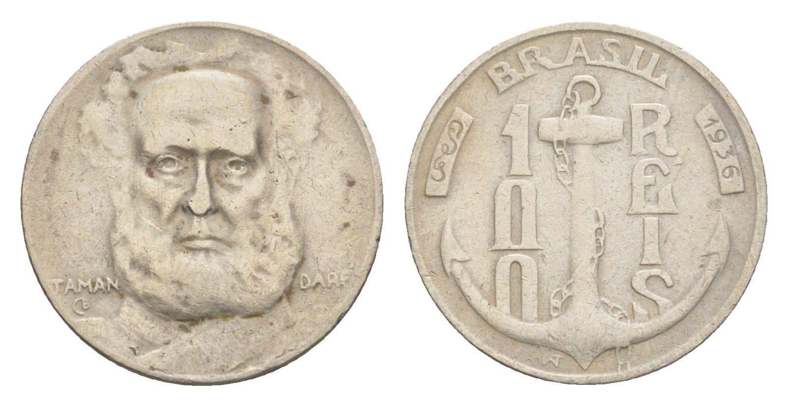 Бразилия 100 реалов 1936 Маркиз Тамандаре KM 536 медно-никель 4644-364